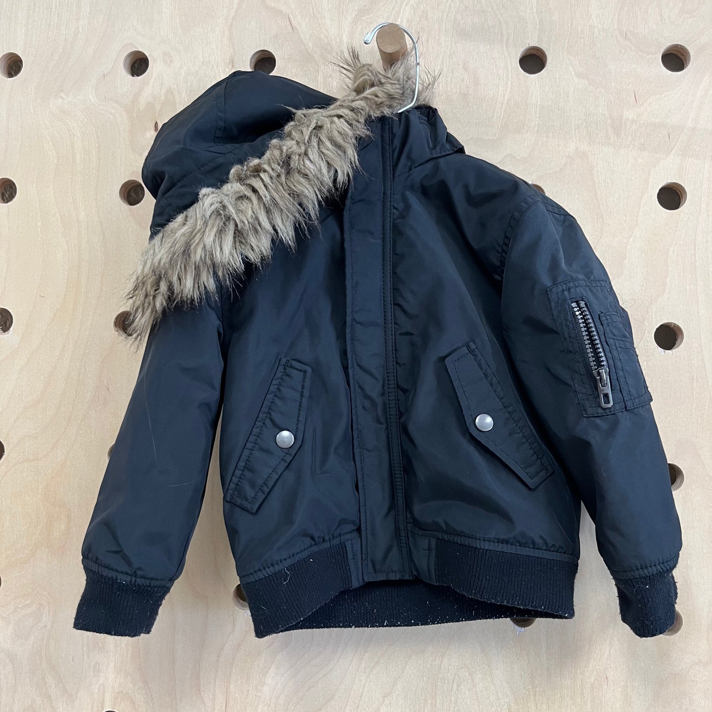 Black Faux Fur Hooded Jacket