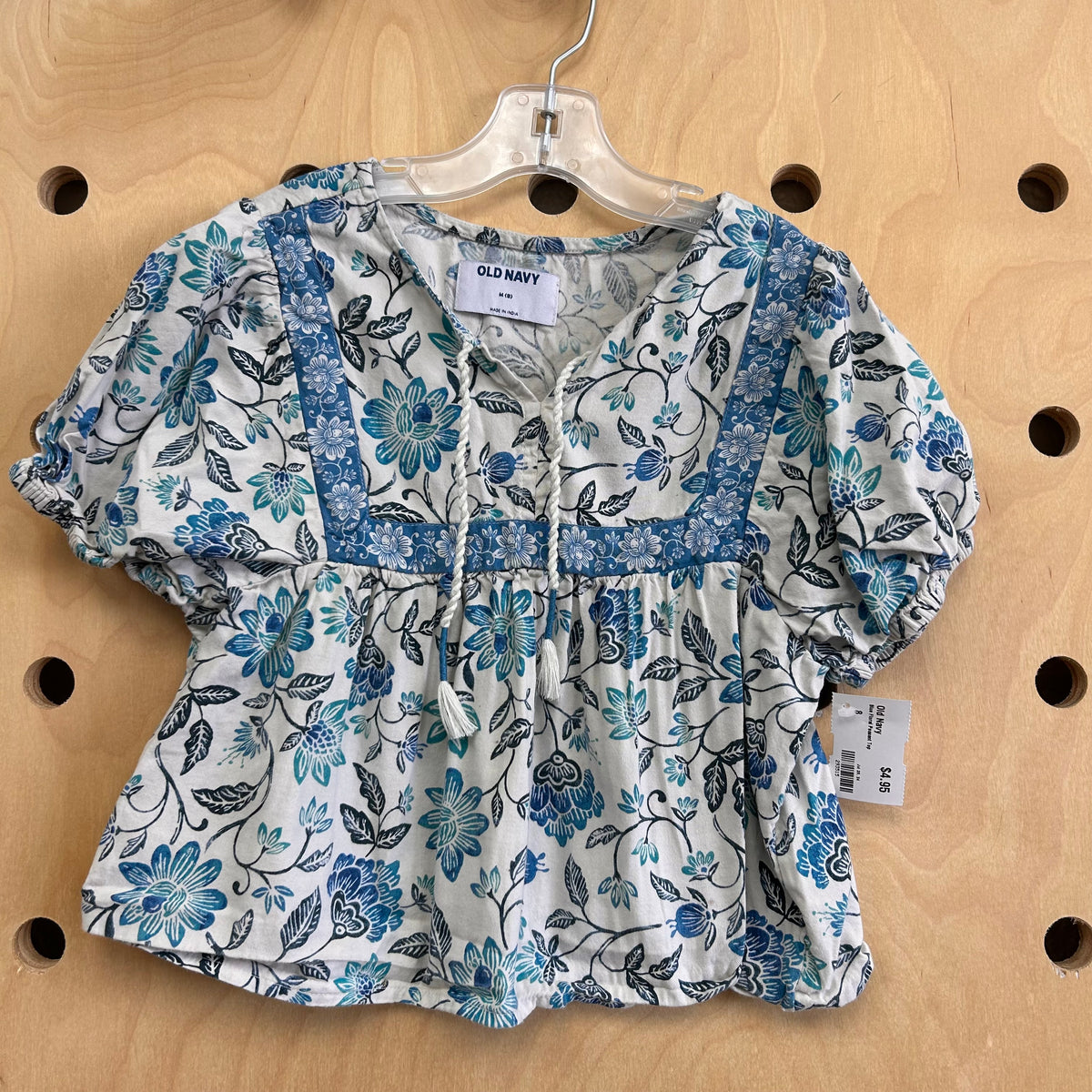 Blue Floral Peasant Top