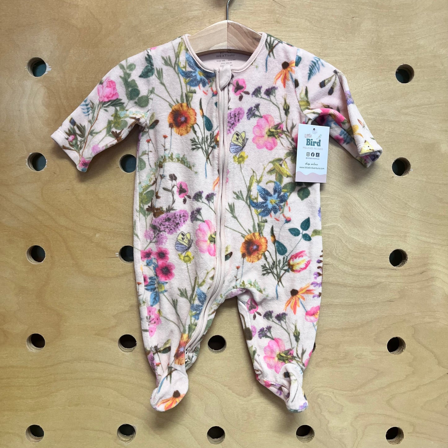 Pink Floral/Butterflies Velour Footies