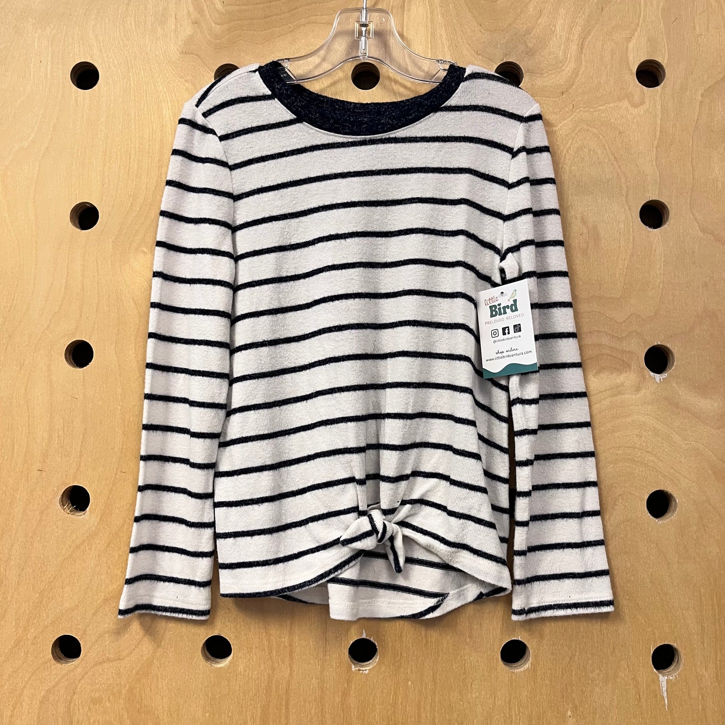 White & Blue Striped Knit Knotted Top