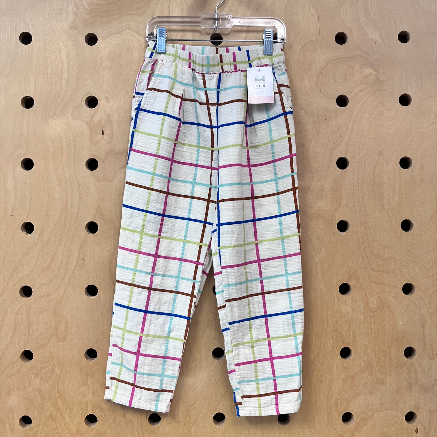 Cream Windowpane Plaid Gauze Pants