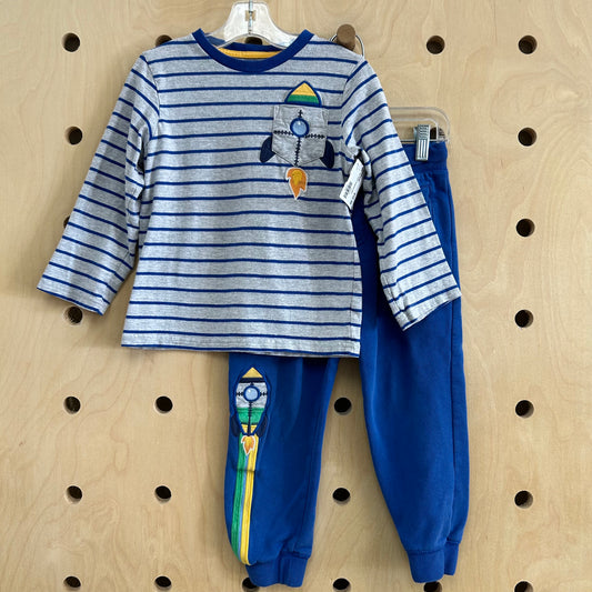 Grey+Blue Striped Rocketship Outfit