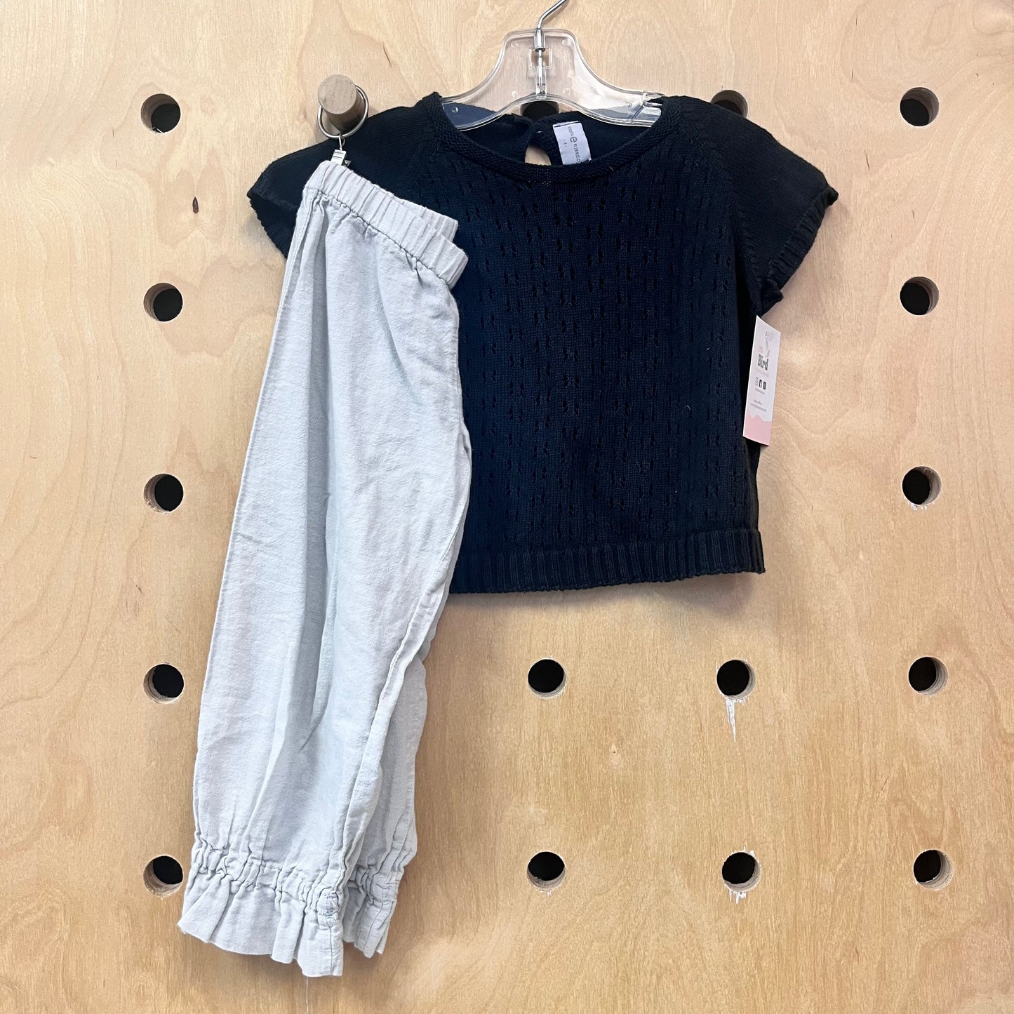 Black Knit + Tan Ruffle Outfit