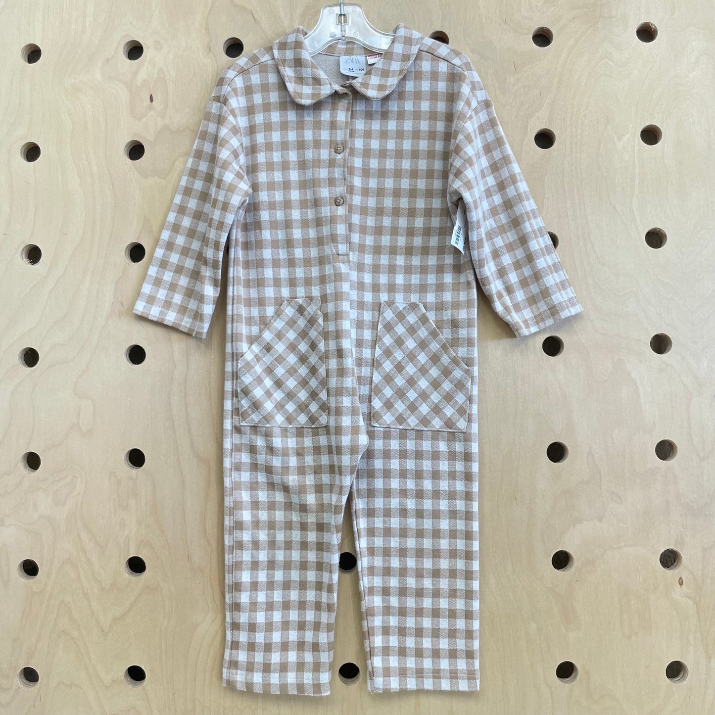 Tan Checkered Romper