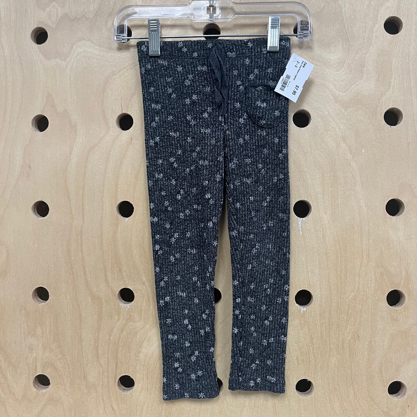 Grey Floral Ribbed Leggings
