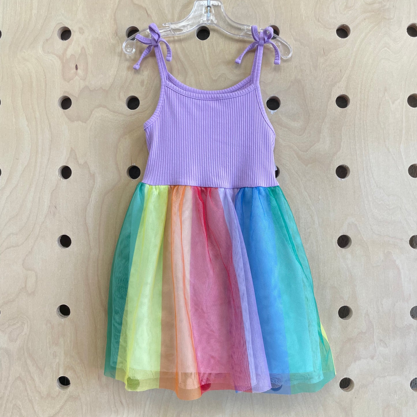 Purple Ribbed + Rainbow Tulle Dress