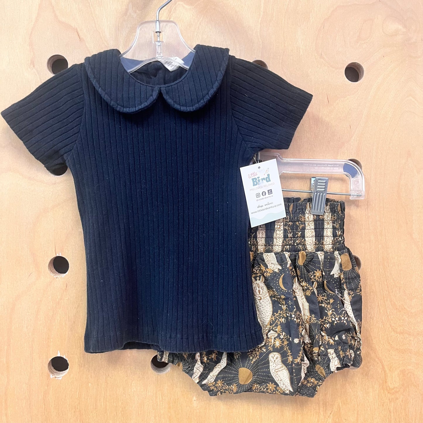 Black/Beige Ribbed Owl Cotton Outfit
