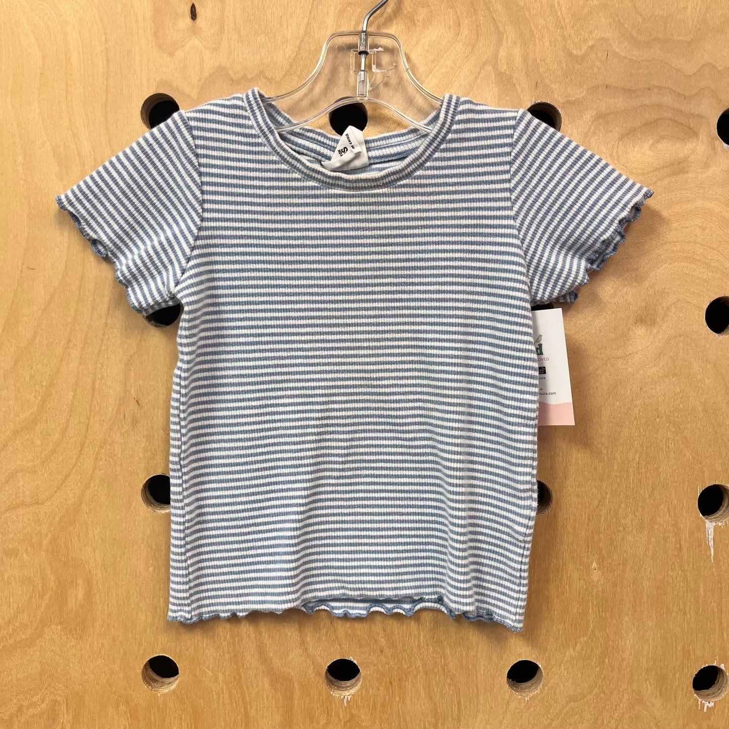 Blue + White Striped Ribbed Top