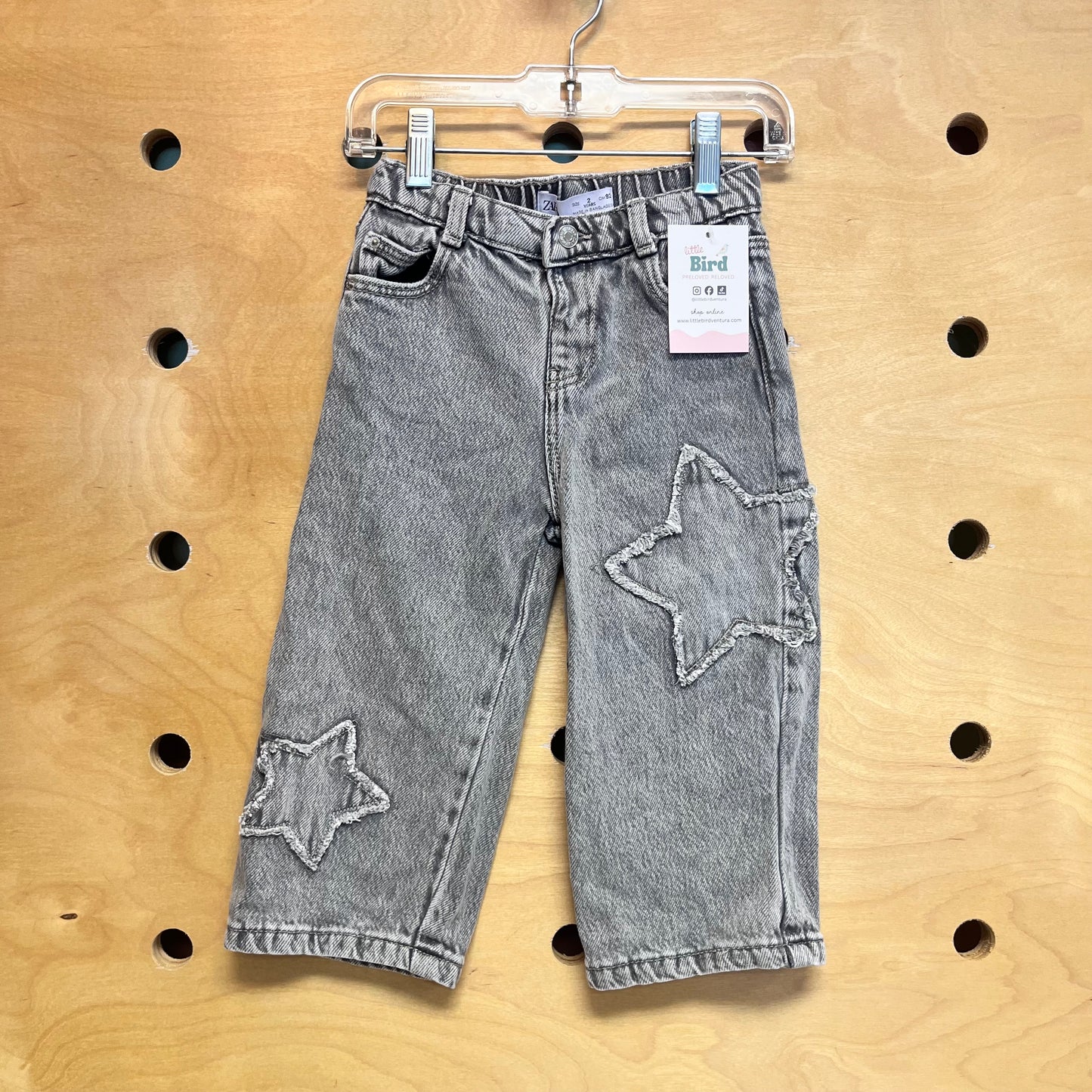 Grey Star Patch Wide Leg Denim