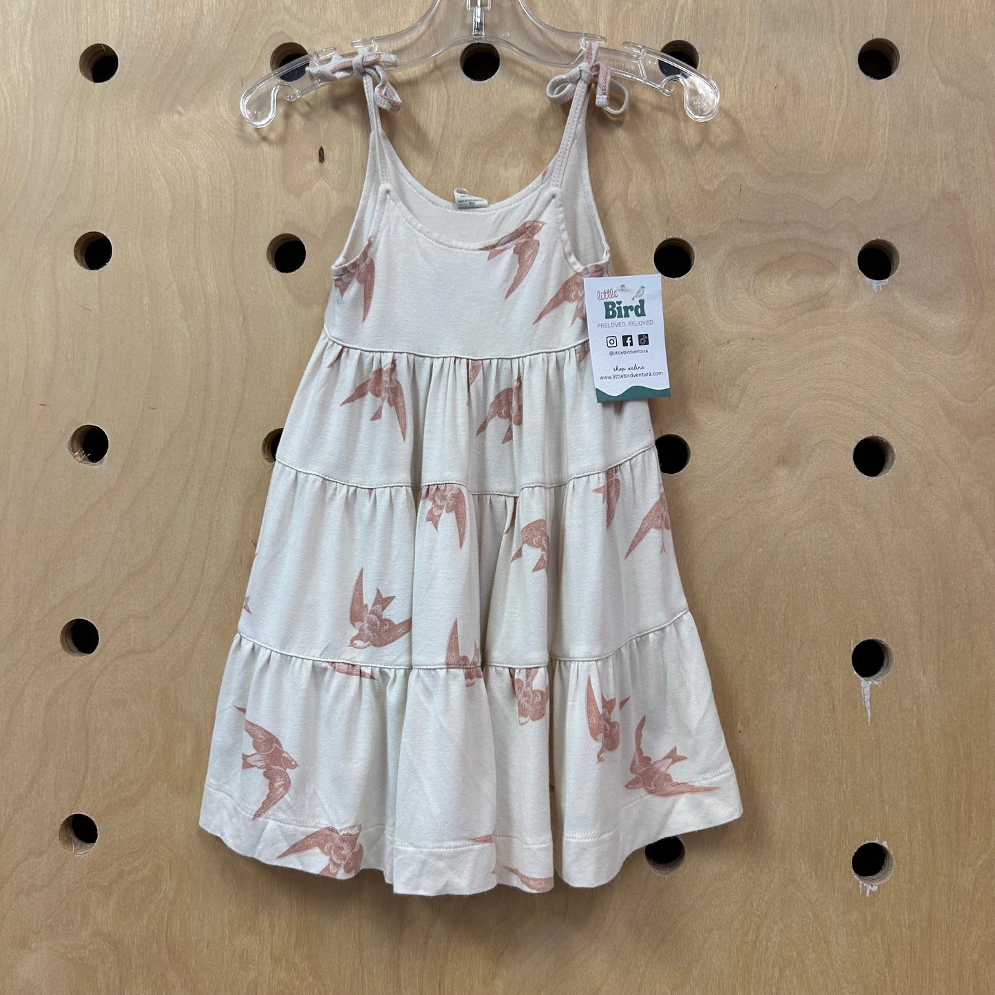 Cream & Pink Birds Bamboo Dress