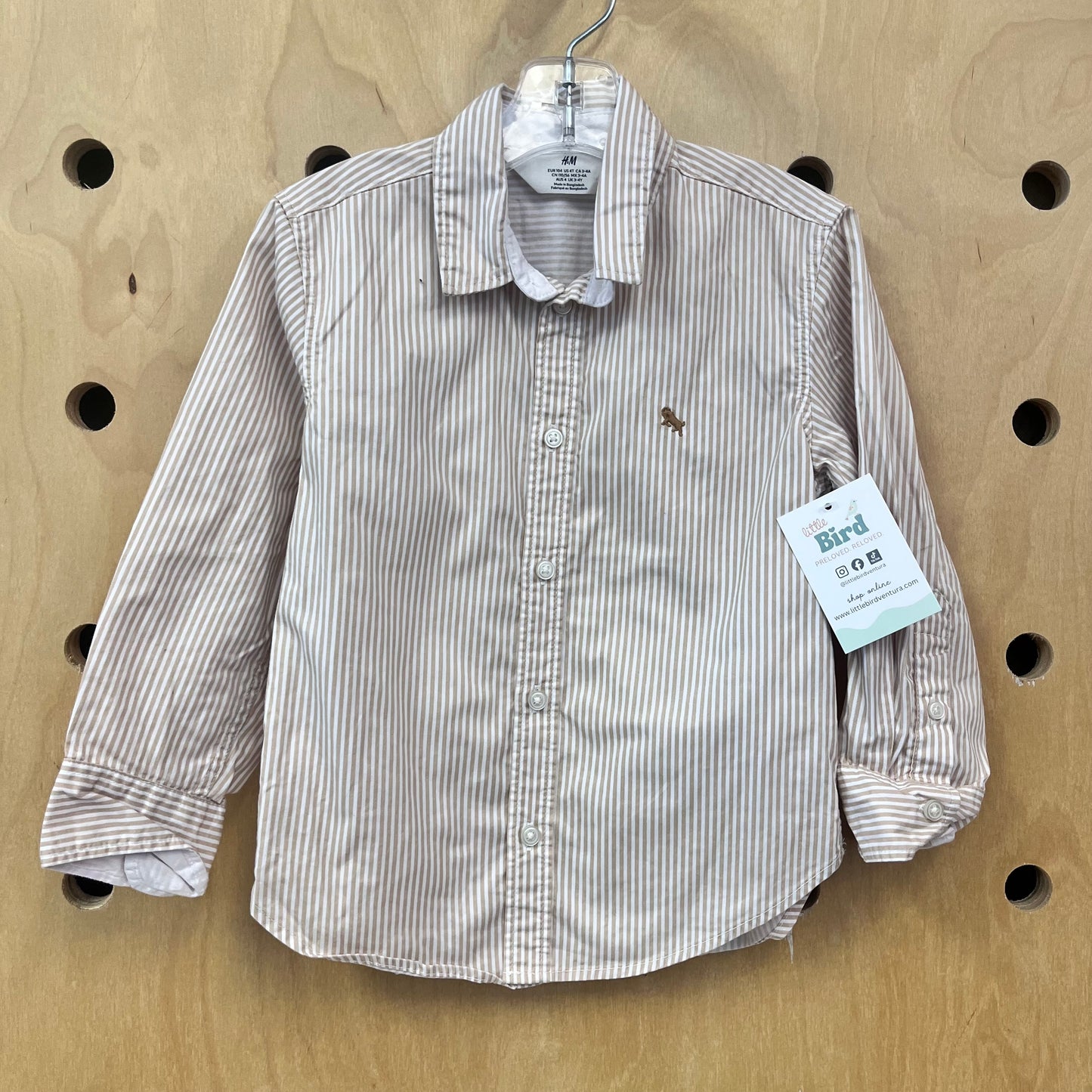 Tan/White Button Up LS
