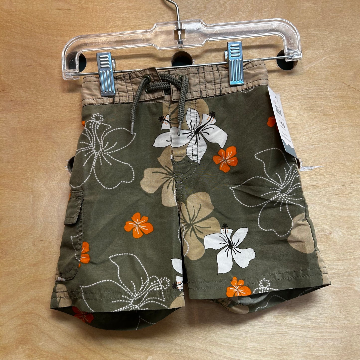Green/Orange Flower Swim Trunks