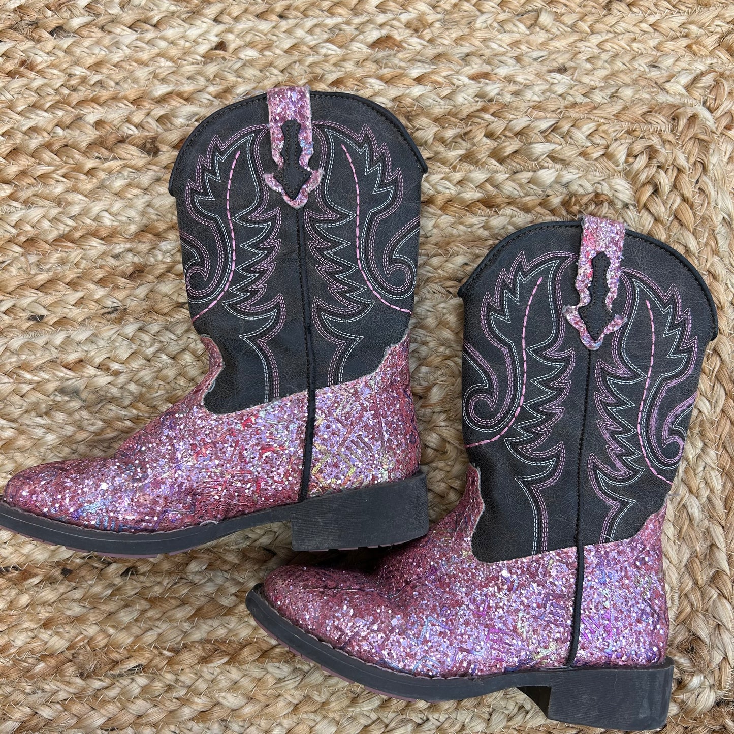 Brown & Pink Glitter Cowgirl Boots