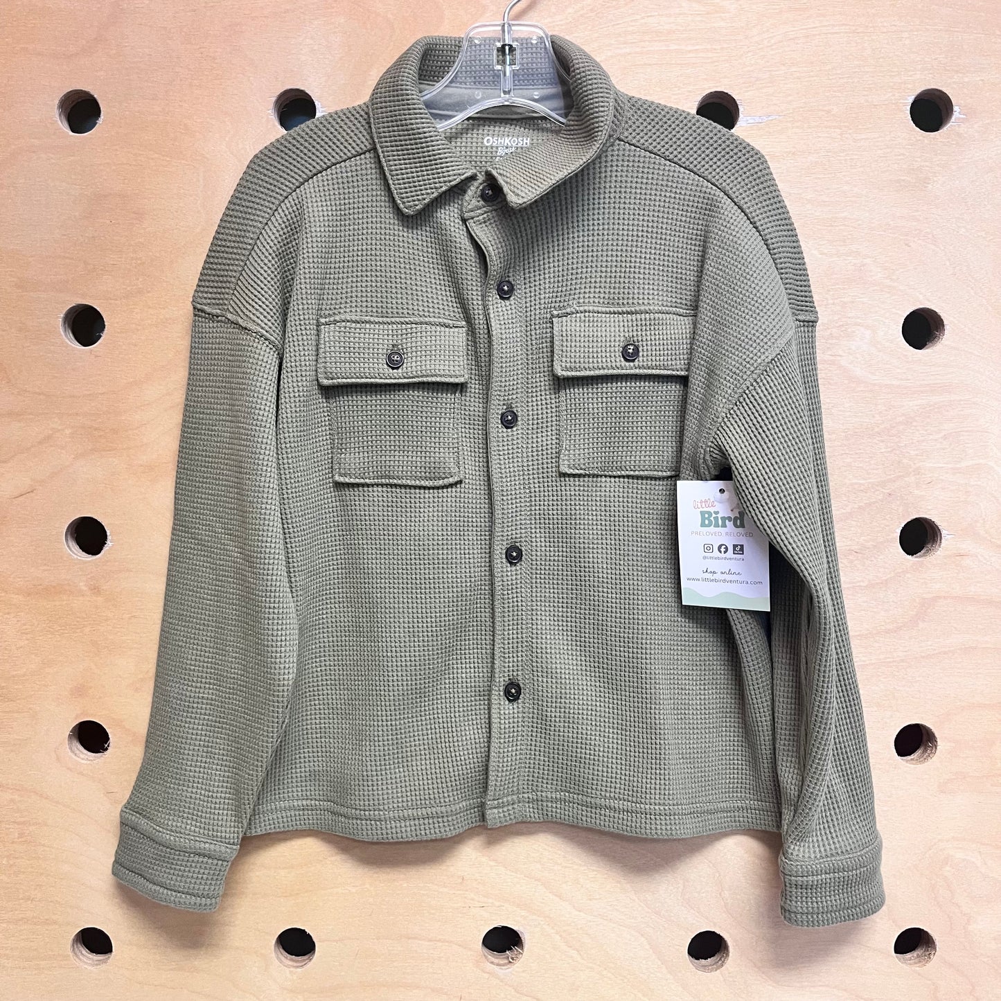 Green Waffle Knit LS Button Up