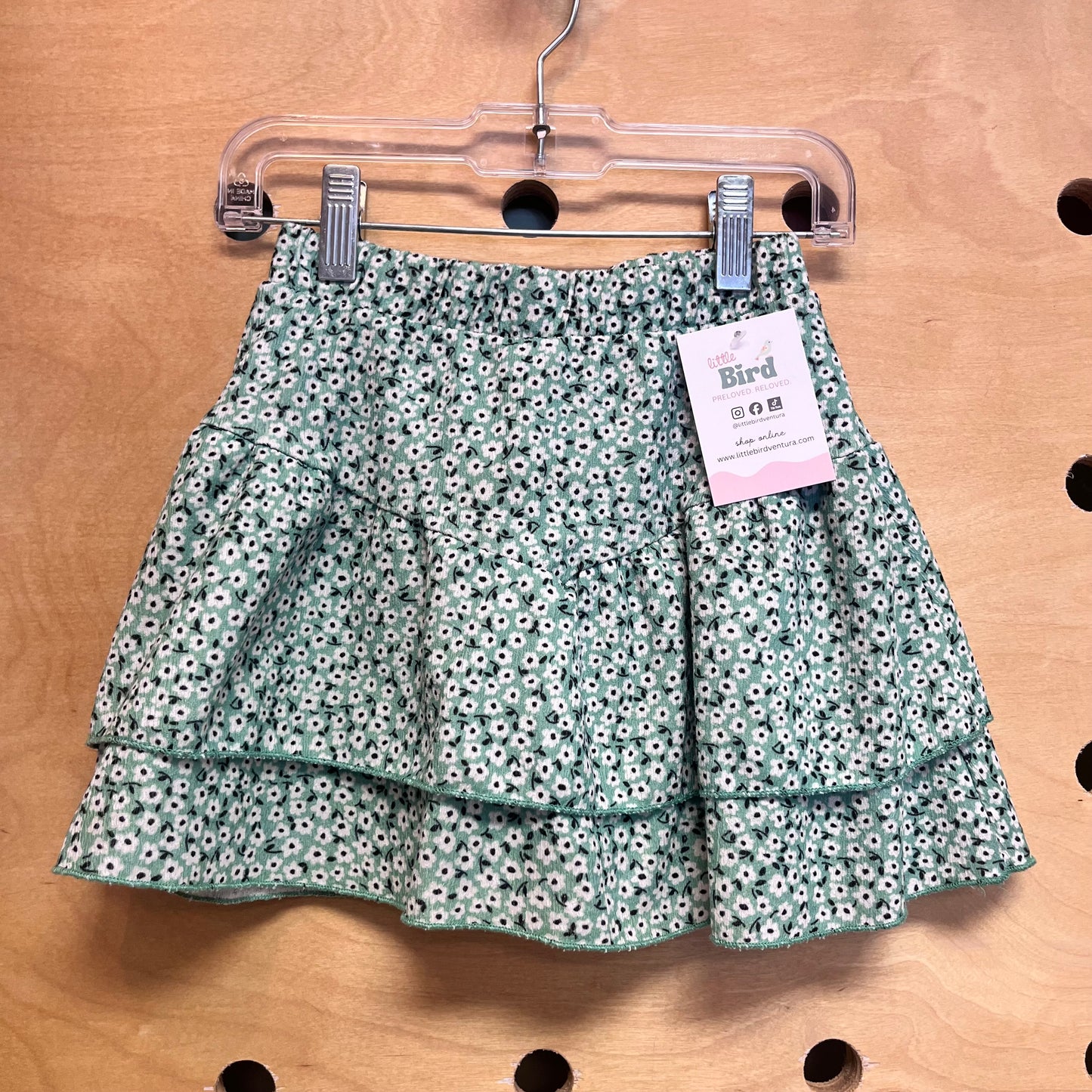 Green Floral Textured Tiered Skirt