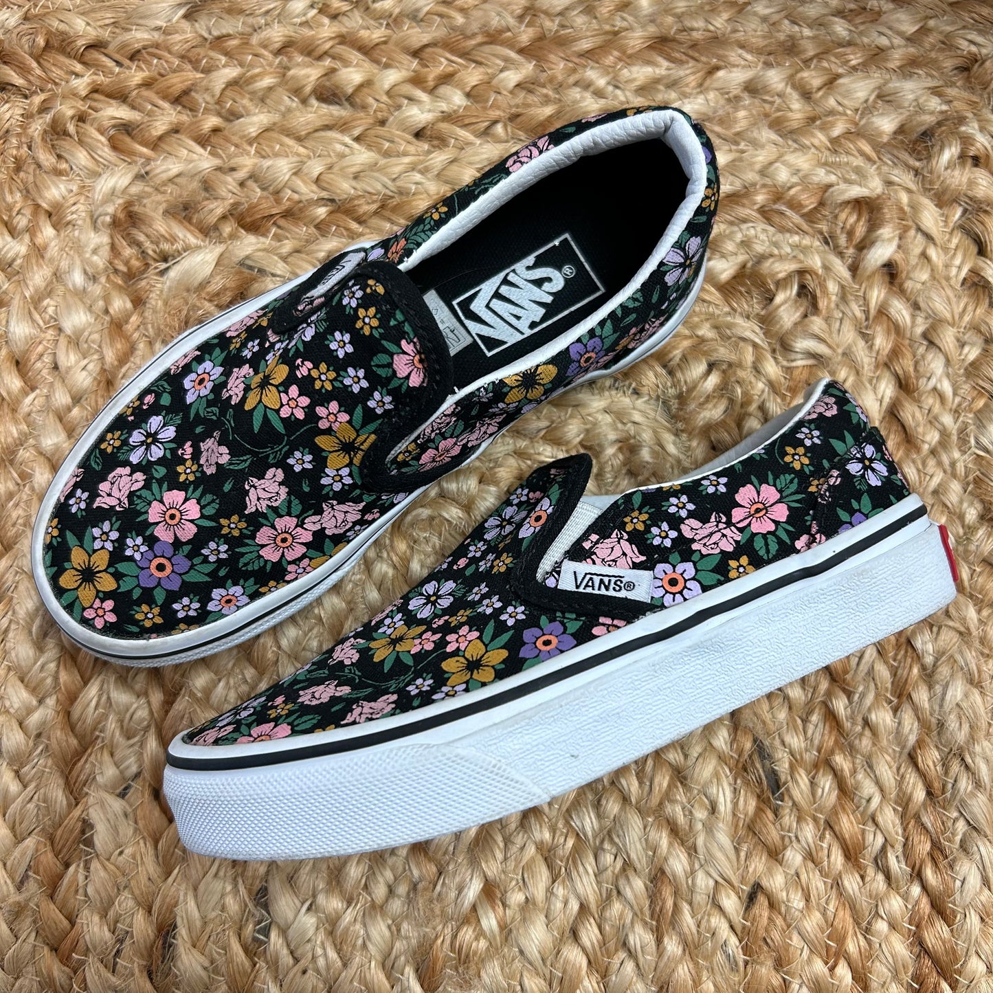 Black Floral Slip Ons