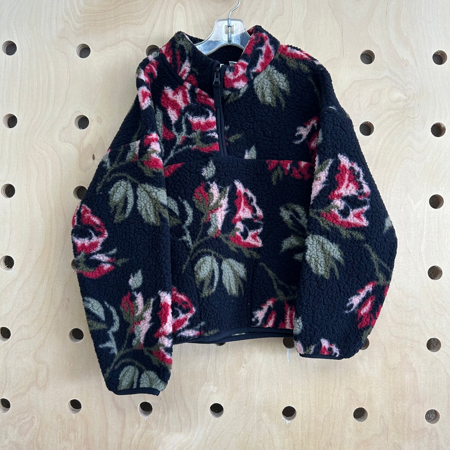 Black Floral Sherpa Pullover