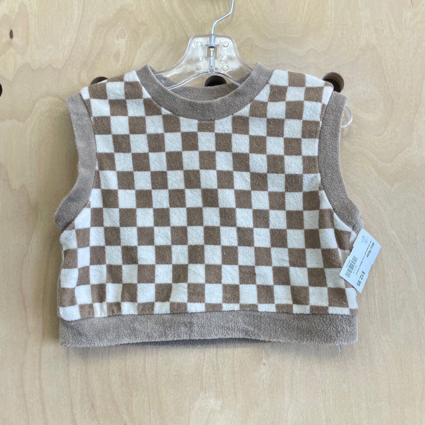 Tan Checkerboard Terry Muscle Pullover
