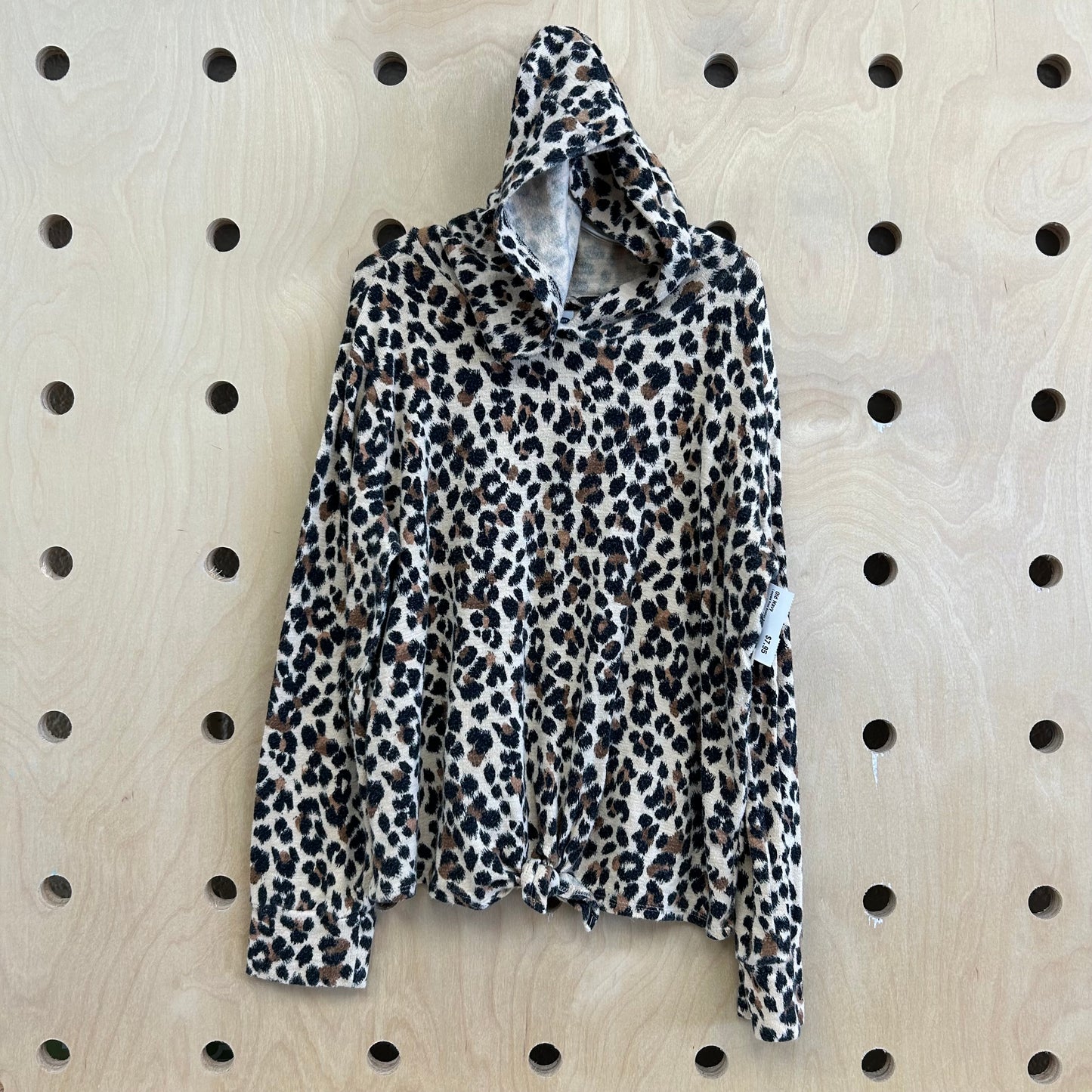 Leopard Print Knotted Soft Hoodie Tee
