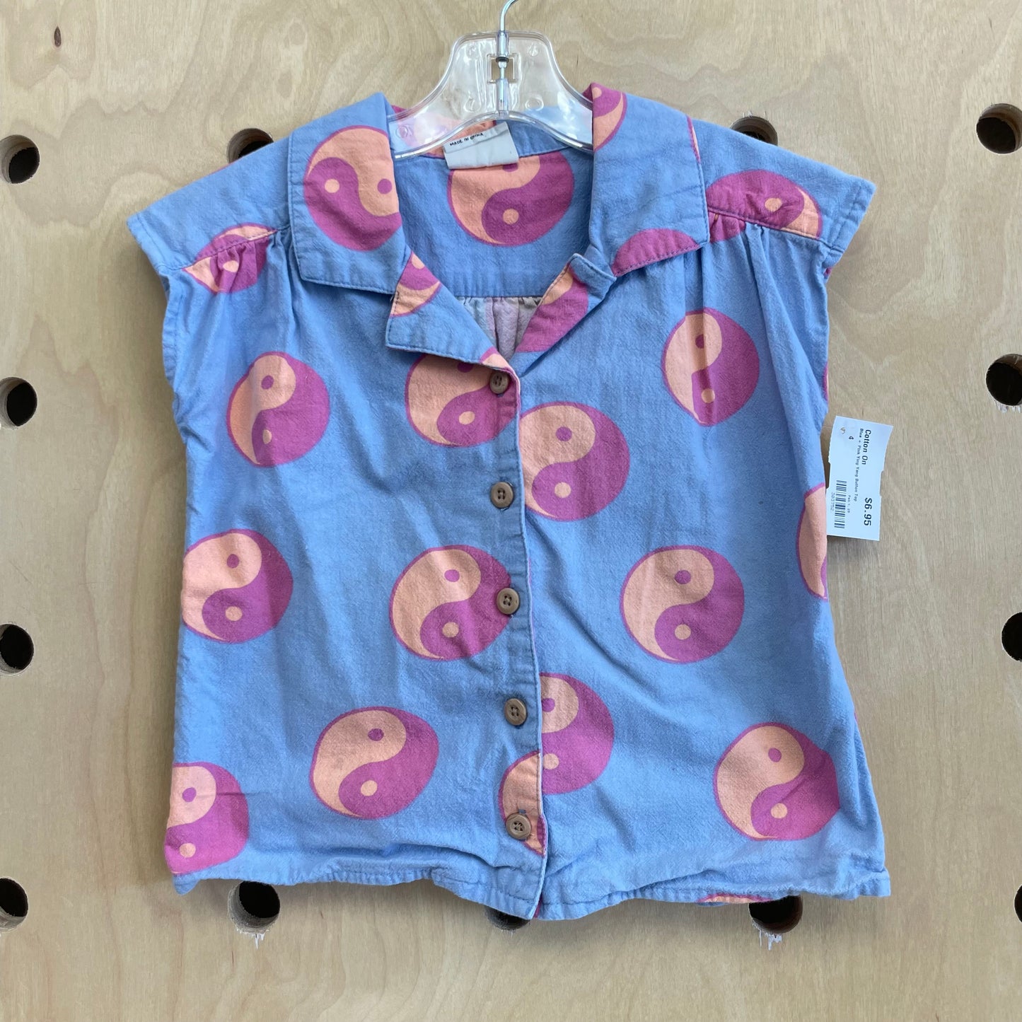 Blue + Pink Ying Yang Button Top