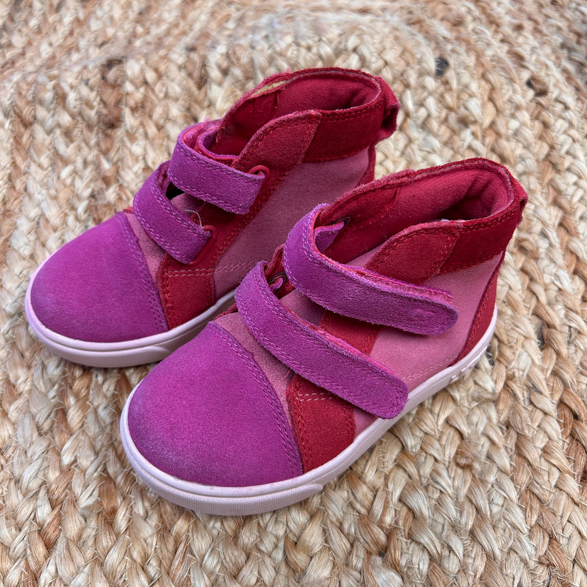 Pink & Red Suede Velcro Hi Tops