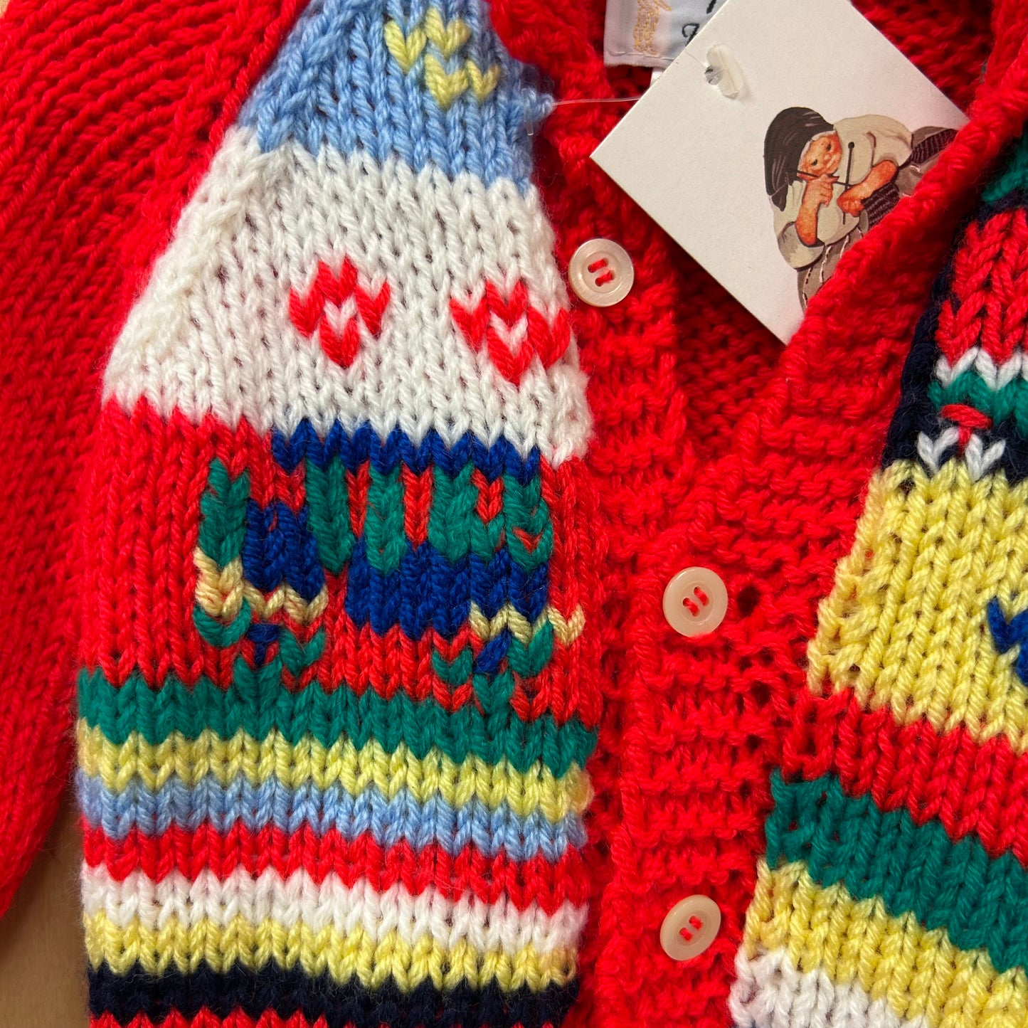 Red Acrylic Hand Knit Sweater NEW!