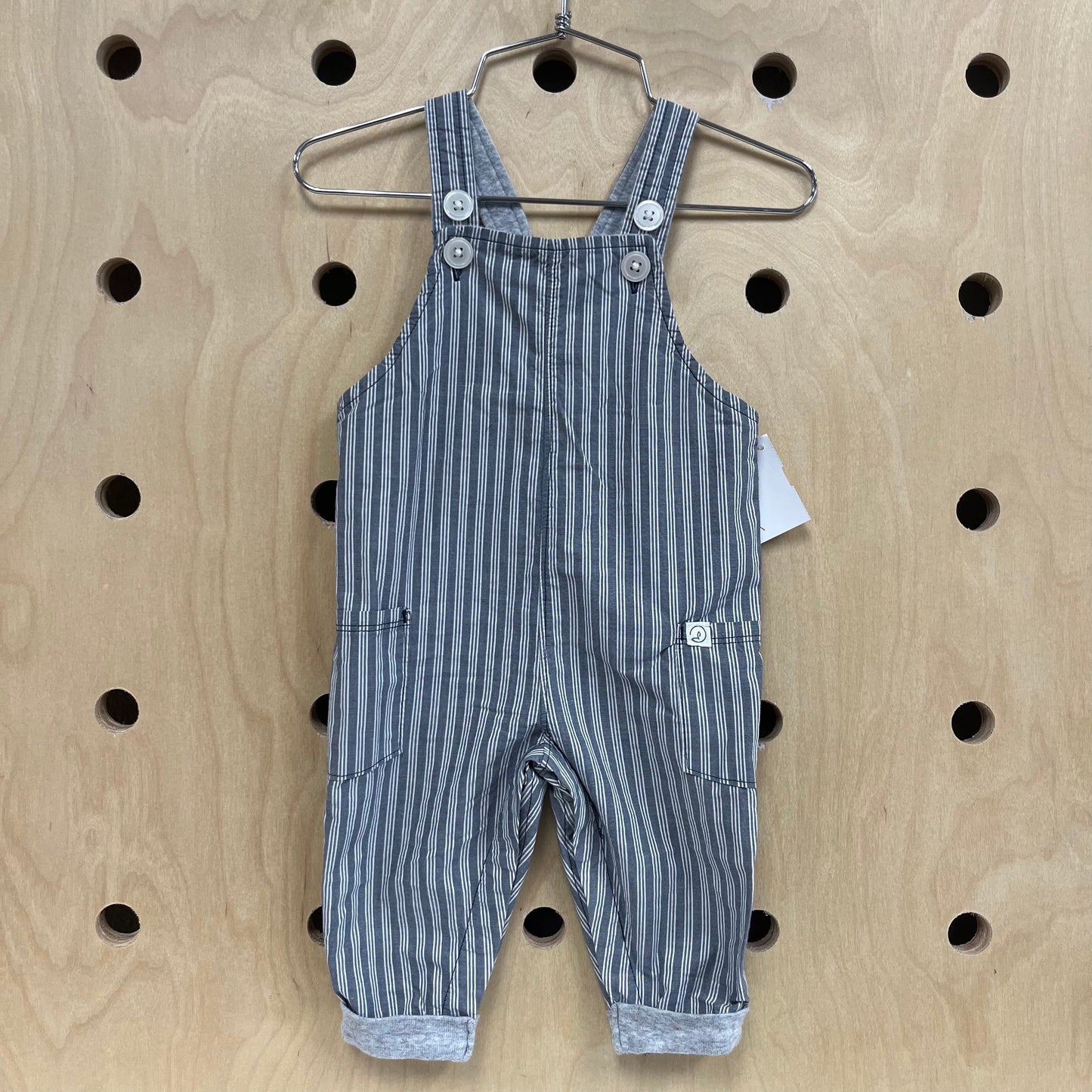 Organic Grey+White Striped Overalls