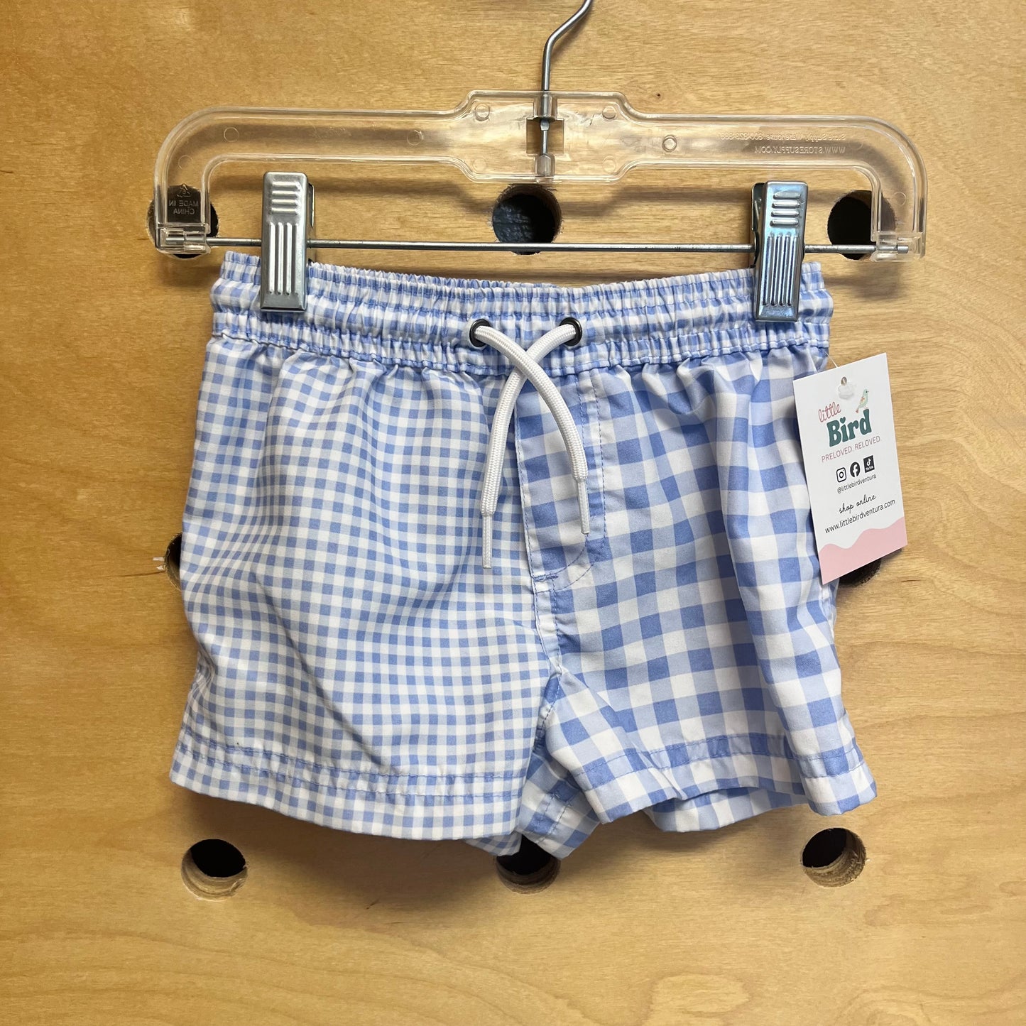 Blue/White Gingham Swim Trunks