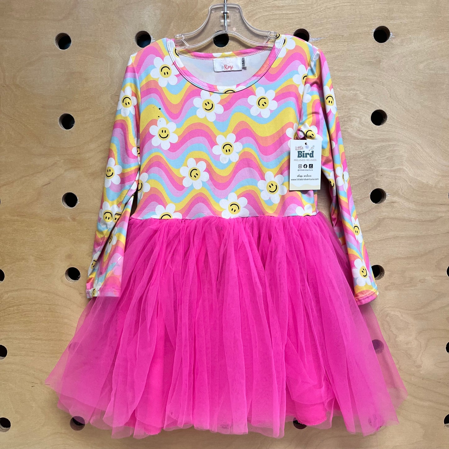 Pink Retro Tulle Smiley Flowers Dress