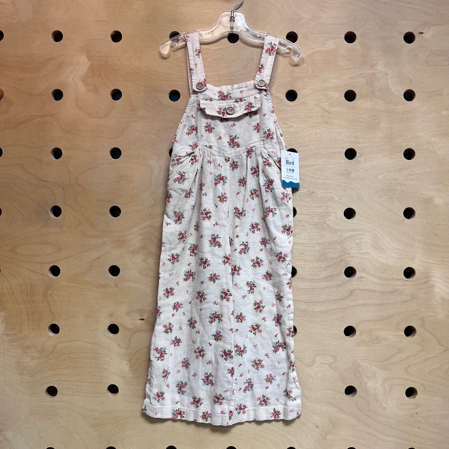 Tan/Pink Floral Pocket Romper