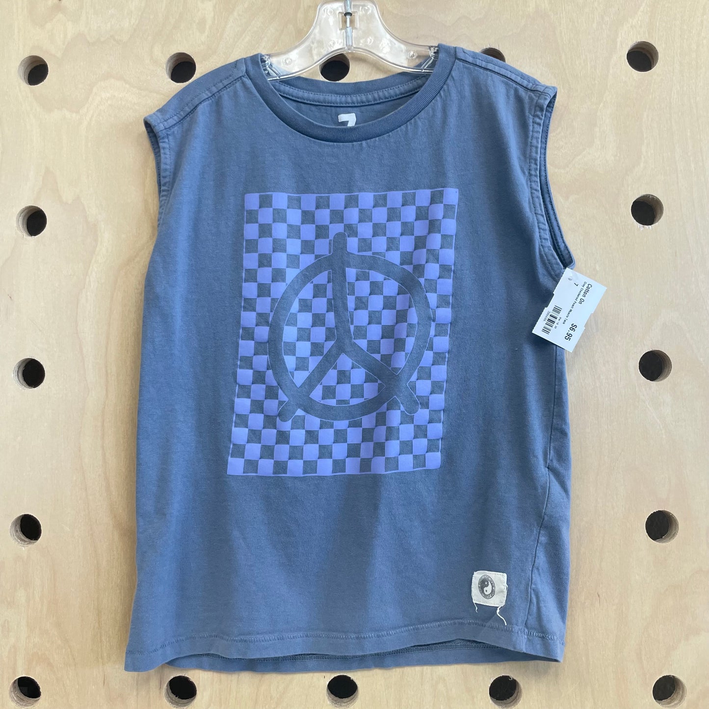 Grey Checkered Peace Muscle Tank