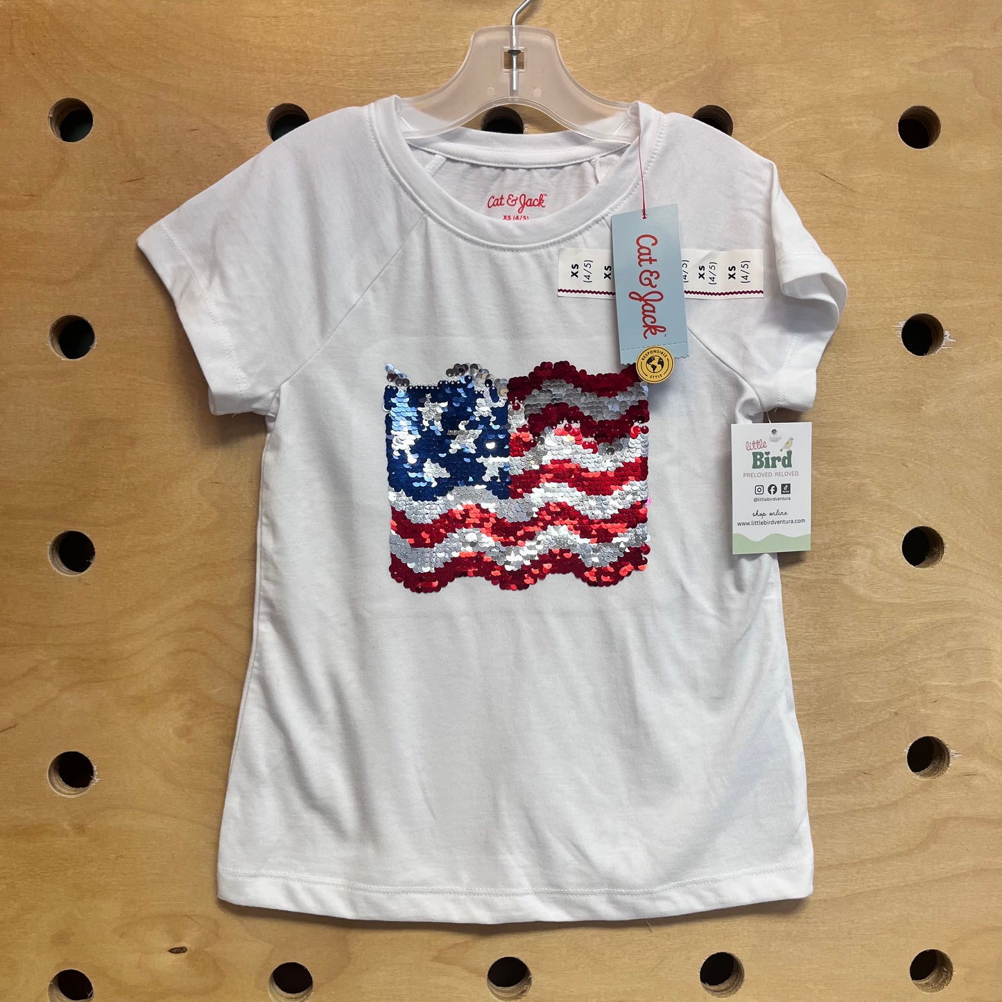 White Sequined American Tee NEW!!