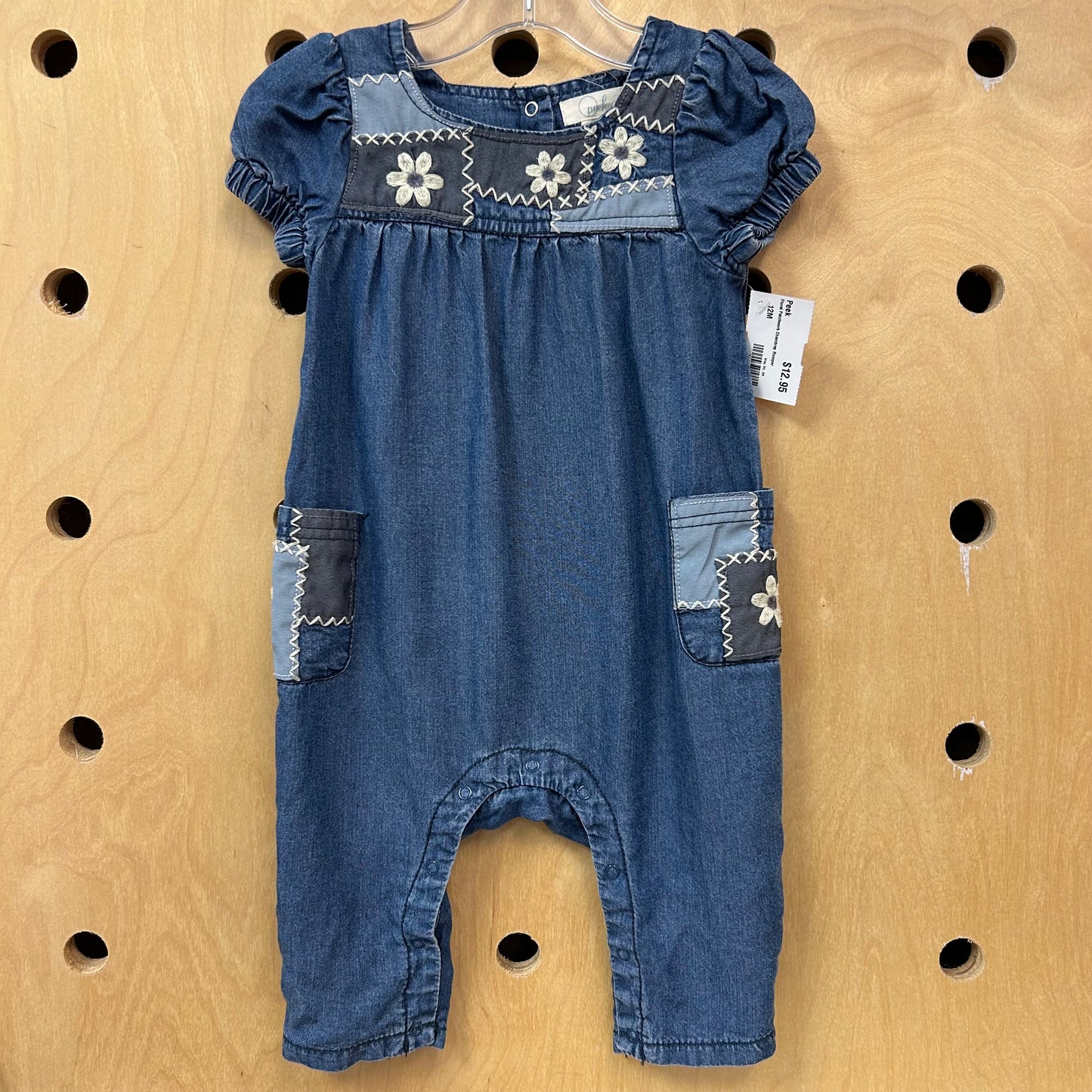 Floral Patchwork Chambray Romper