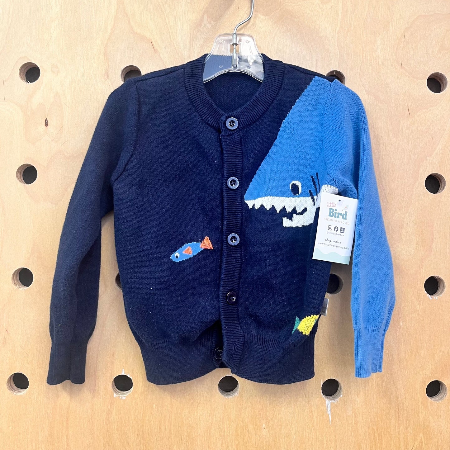 Navy Shark/Fish Cotton Cardigan