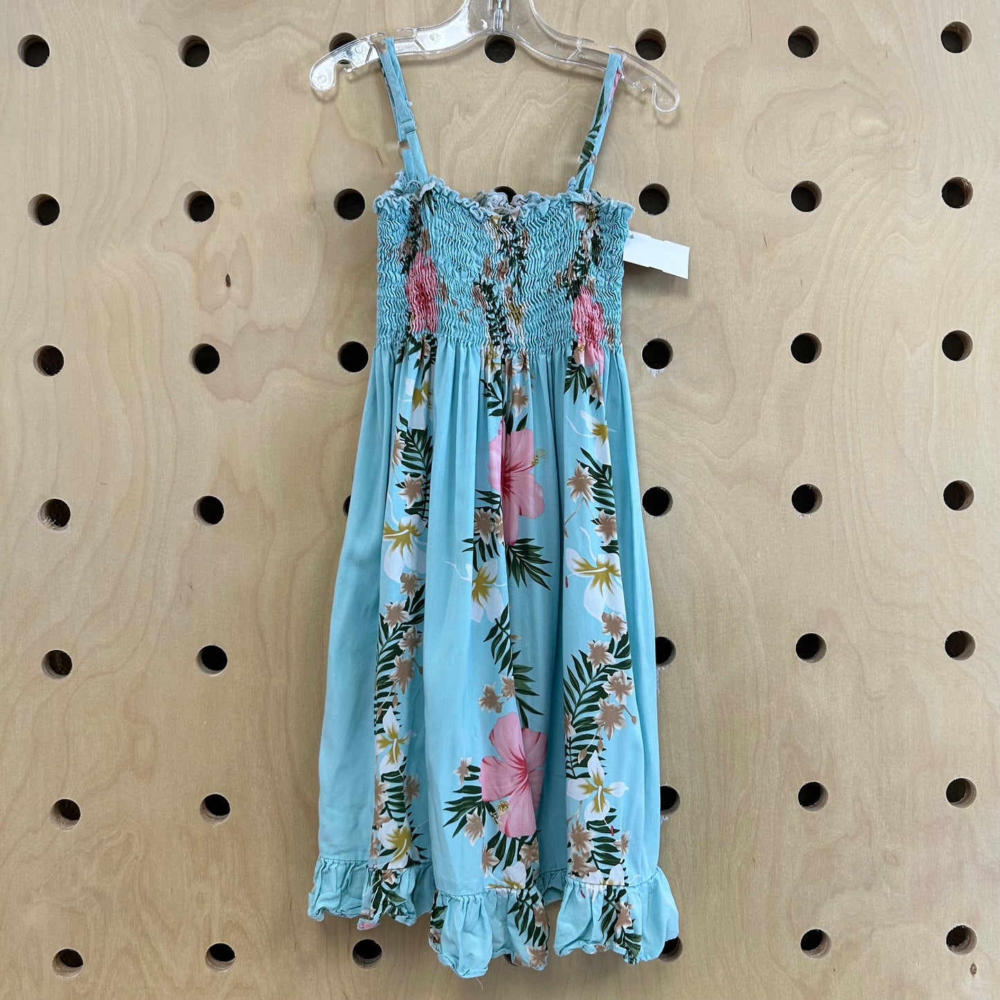 Teal Smocked Hibiscus Dress