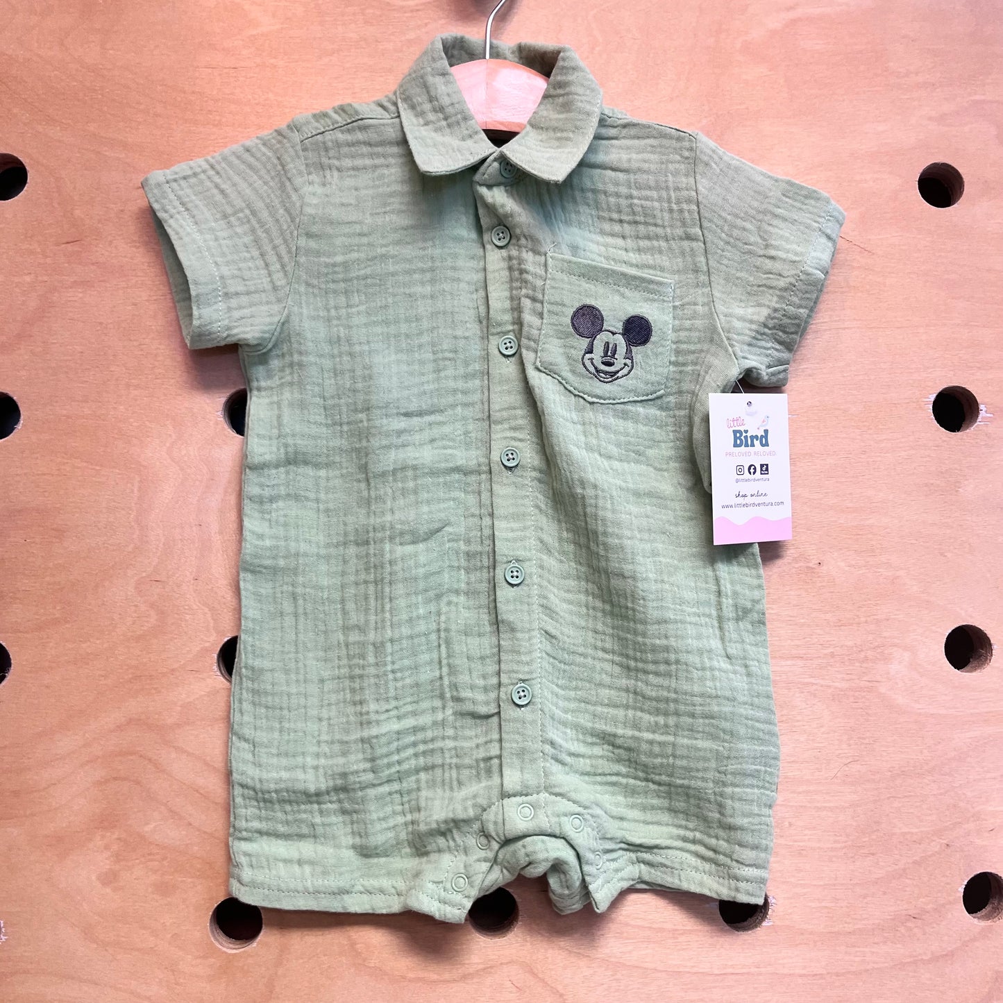 Green Embroidered Mickey Romper