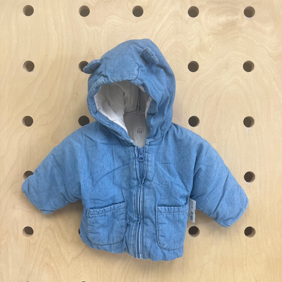 Chambray Lined Puffy Hoodie Jacket