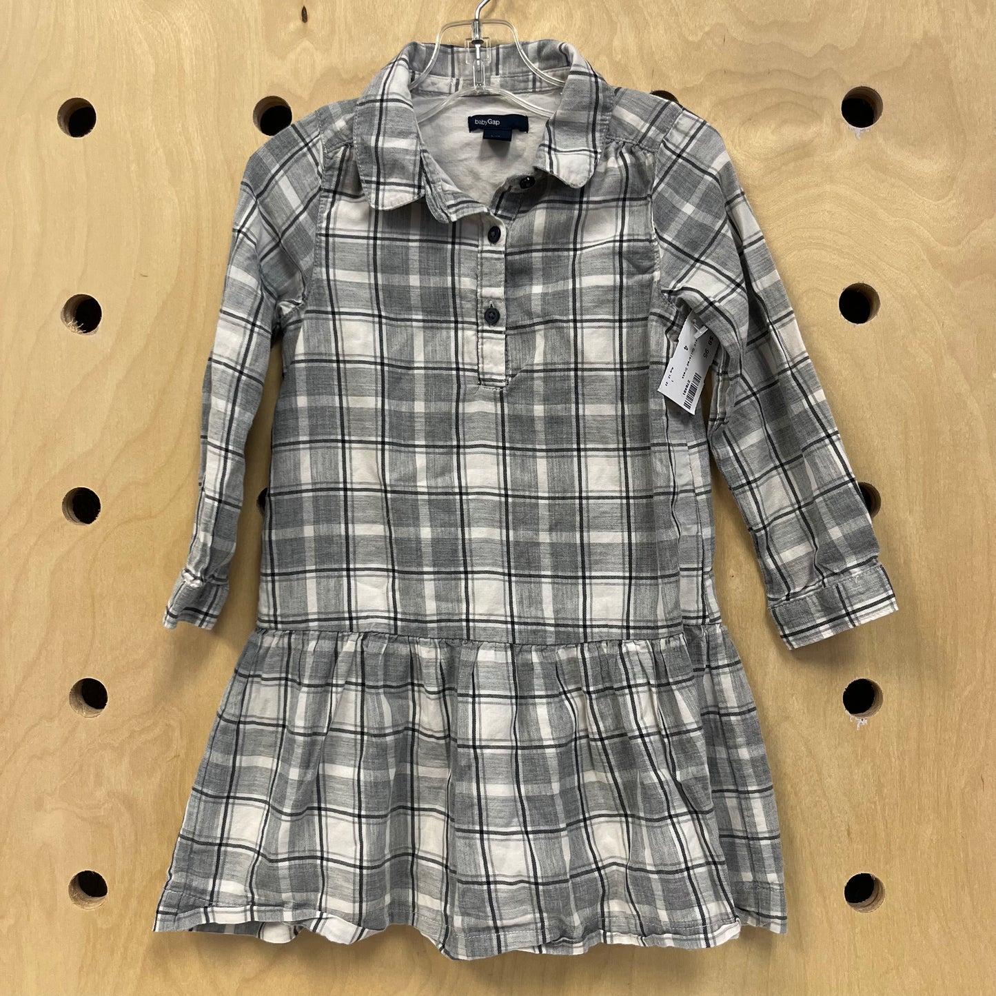 Grey Plaid Collared Dress
