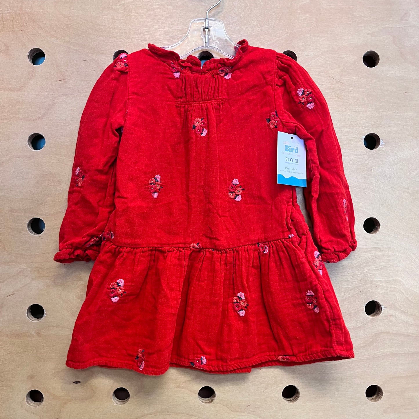 Embroidered Red Floral Dress