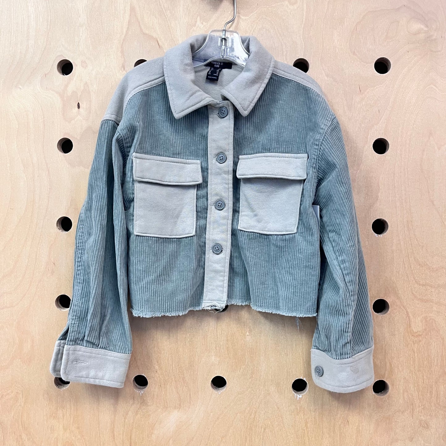 Teal Cord Raw Hem Shacket