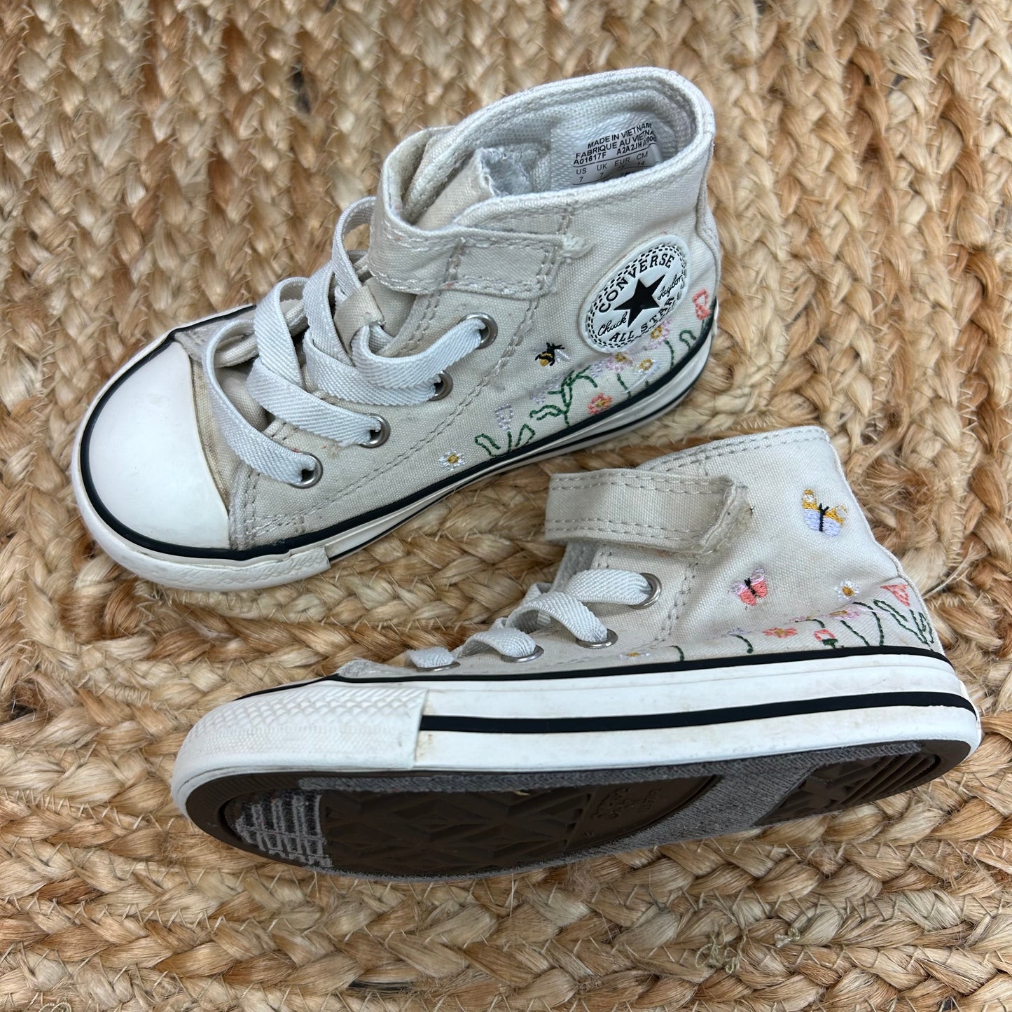 Creme Embroidered Velcro High-Top Sneakers