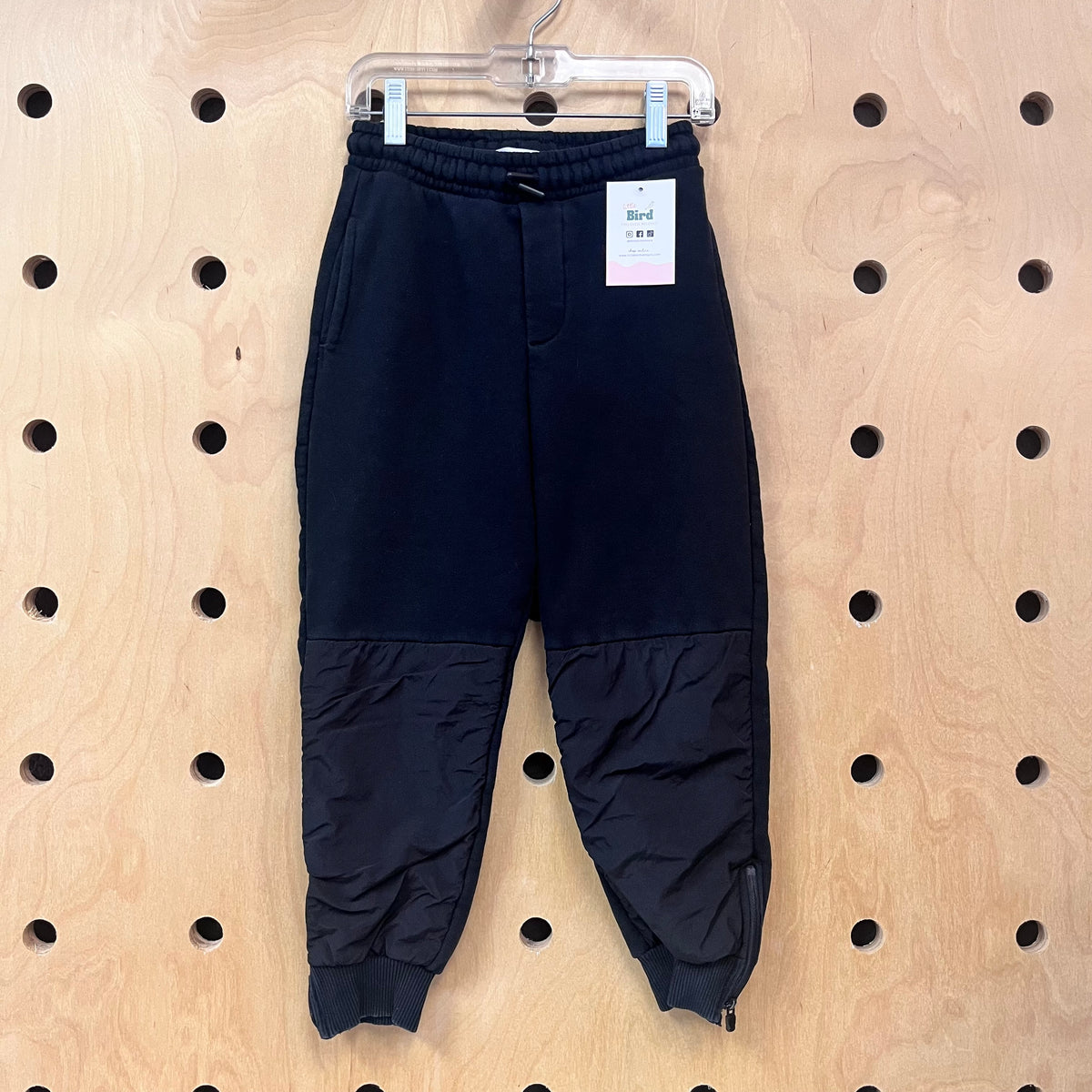 Black Mixed Materials Zip Bottom Joggers