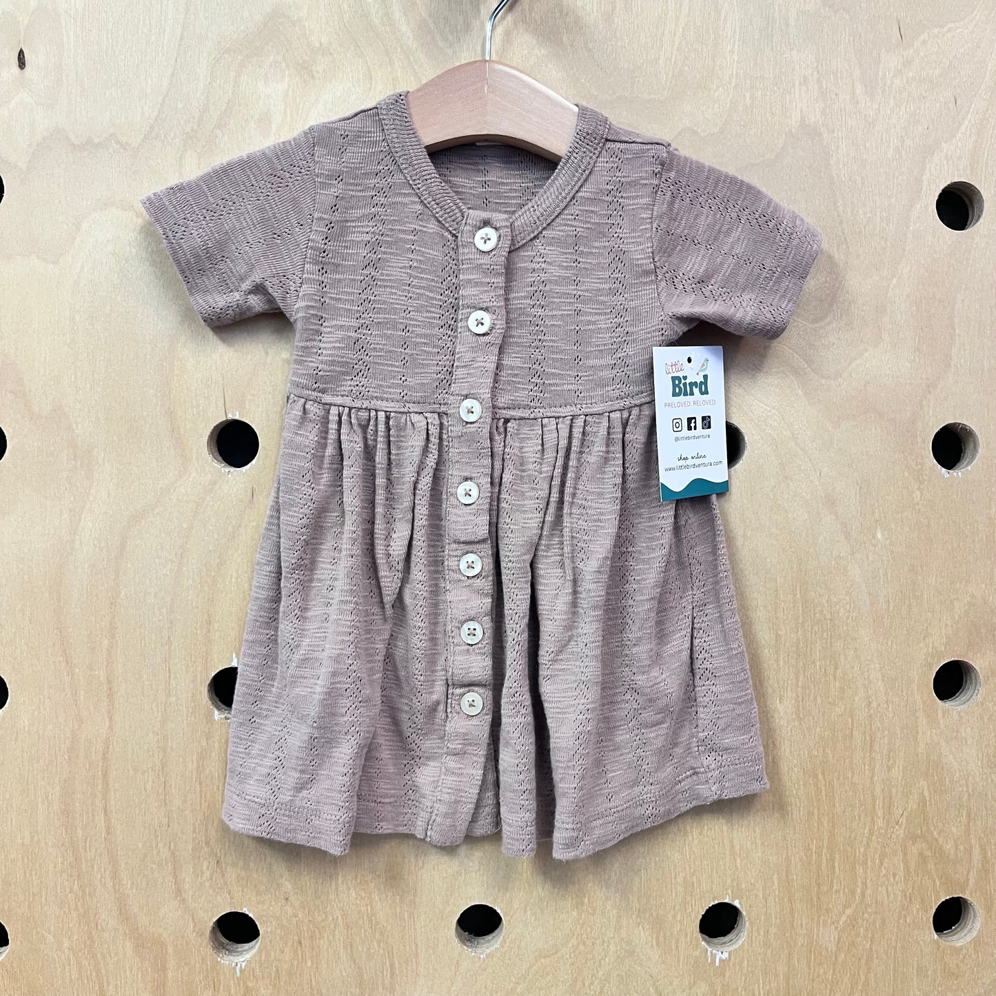 Organic Tan Pointelle Button Dress