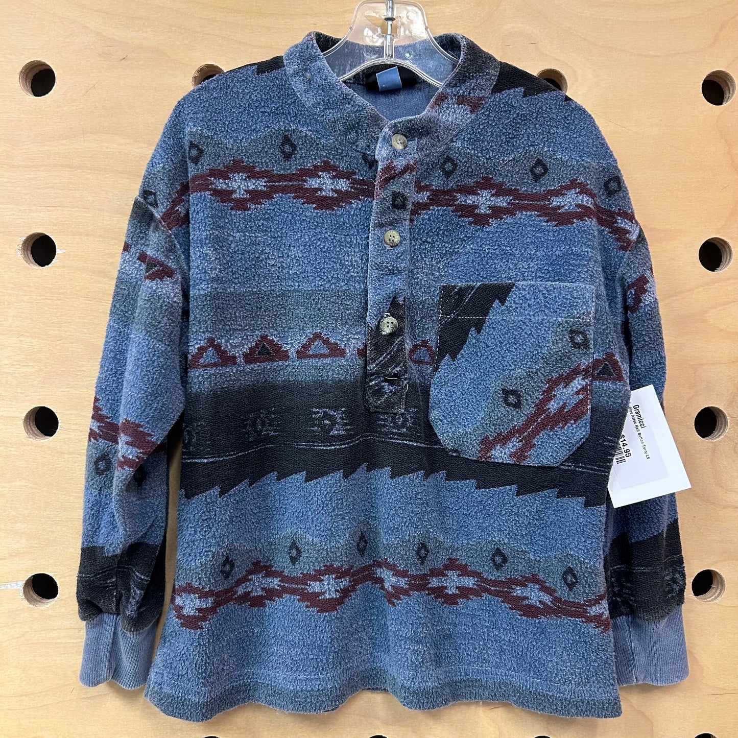 Blue Aztec Half Button Terry LS
