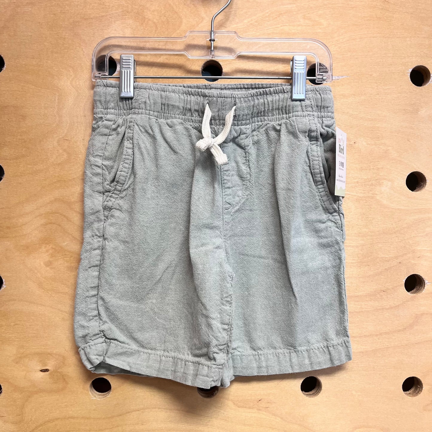 Green Linen Blend Drawstring Shorts