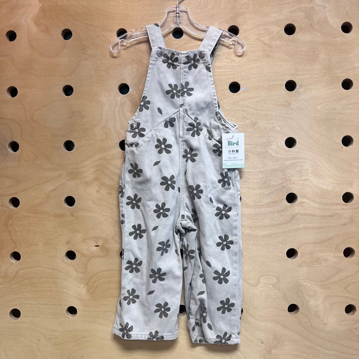 Grey Floral Twill Overalls