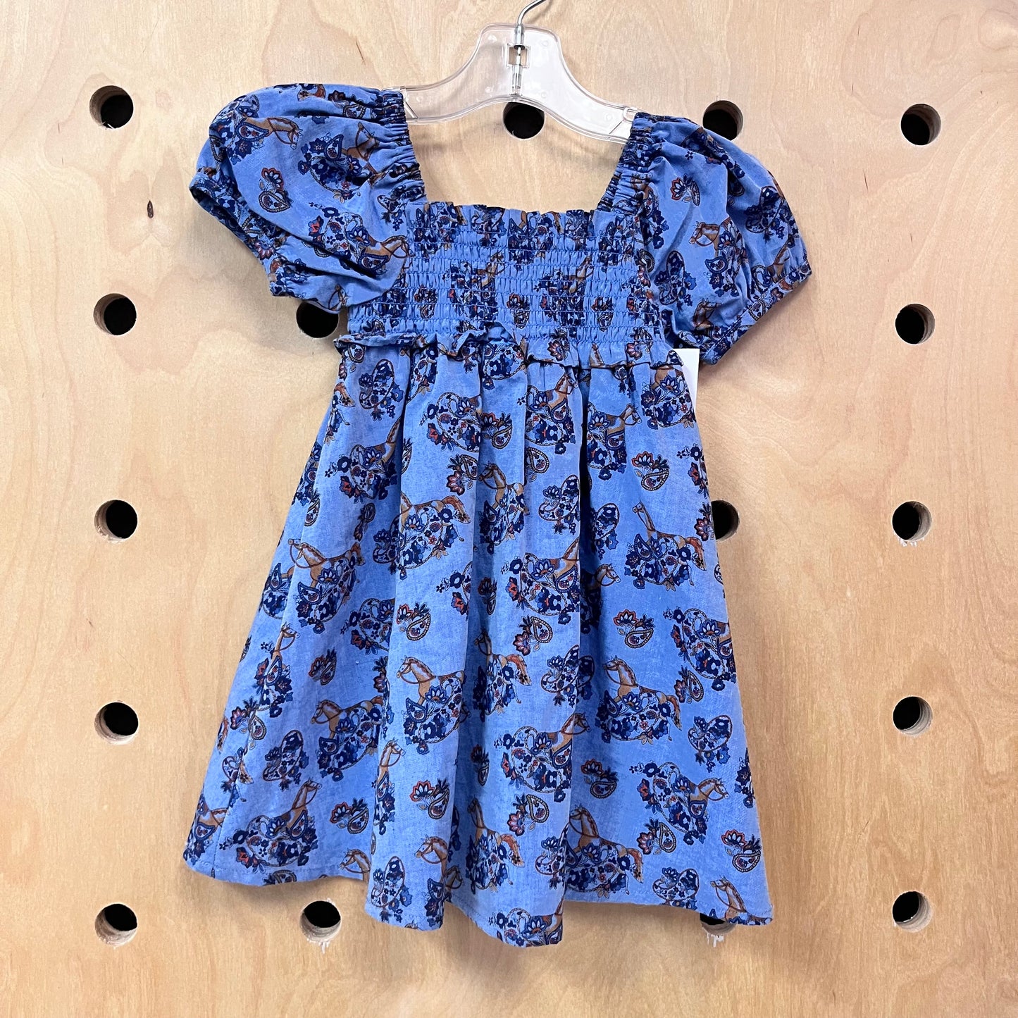 Blue Smocked Floral Horses Dress