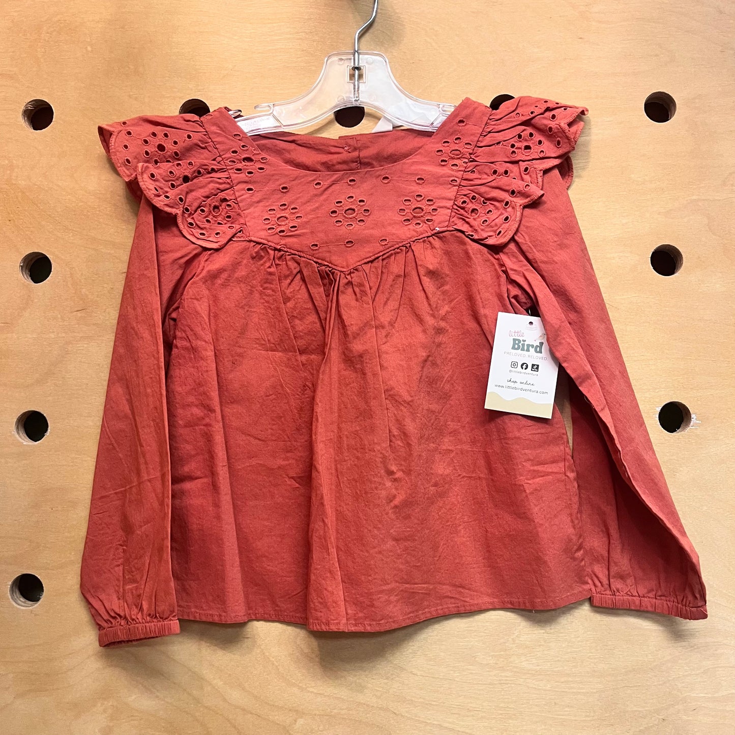 Burnt Orange Eyelet Ruffle LS
