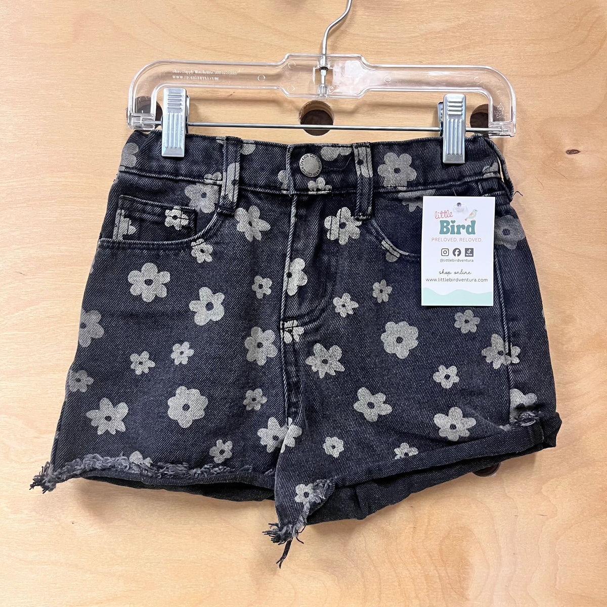 Black Floral Denim Shorts