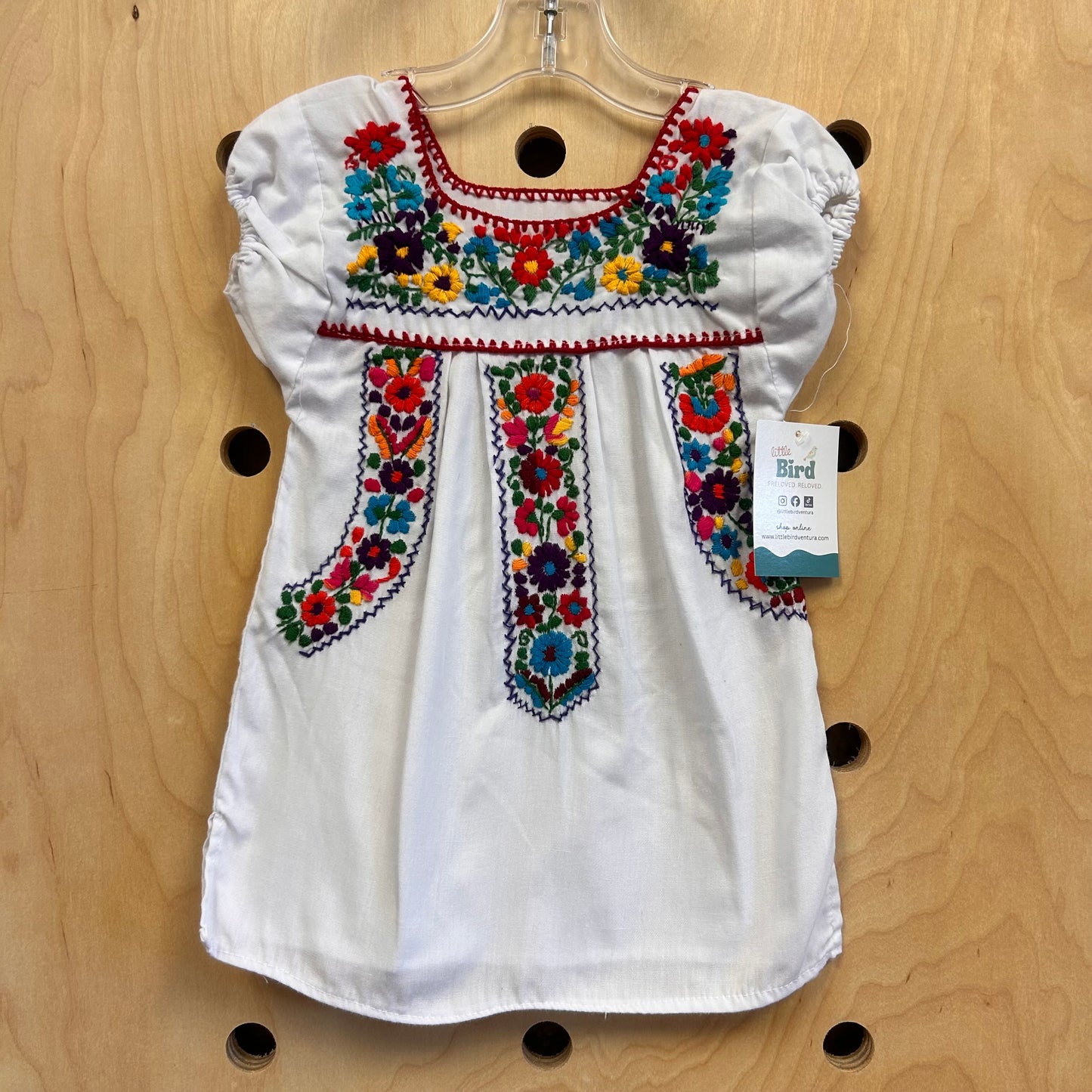 White Embroidered Floral Peasant Dress